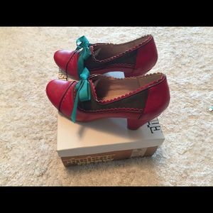 Red and Teal oxford pumps.